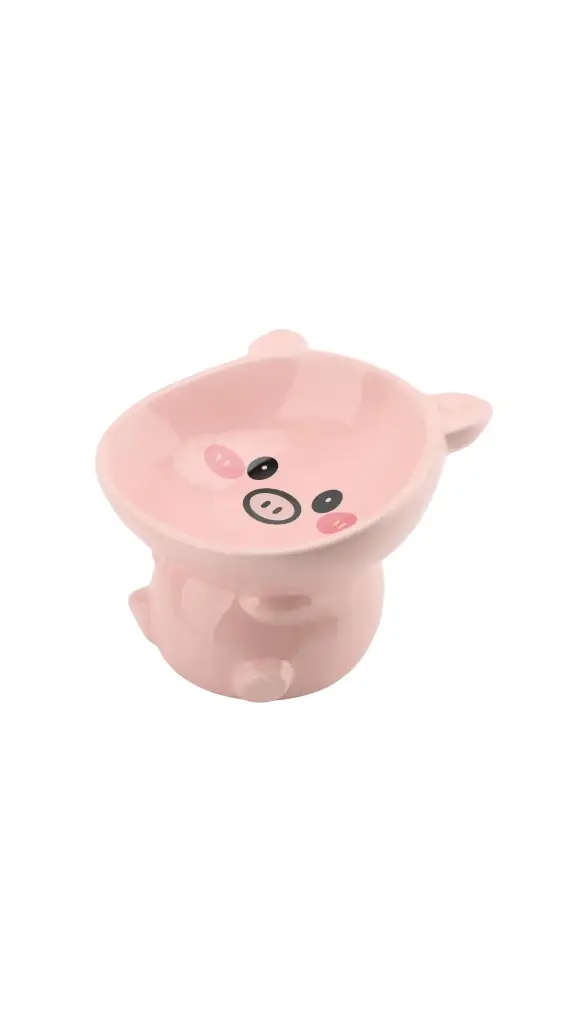 Piggy Shaped Elevated Ceramic Cat Bowl